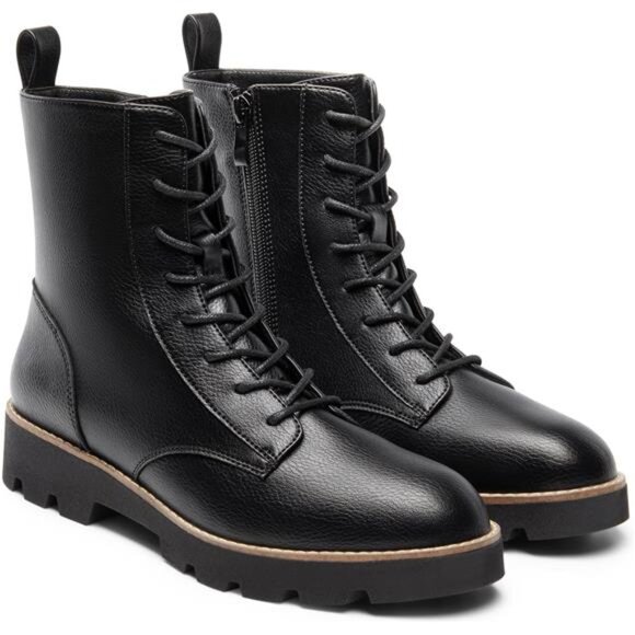 Women's Combat Ankle Boots Lace up Lug Sole Fashion Booties Shoes - Picture 4 of 7